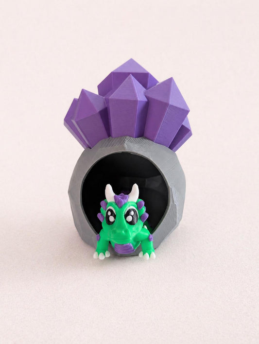 Crystal Cave Baby Dragon | Fantasy Dragon Figurine with Geode Cave Hideaway