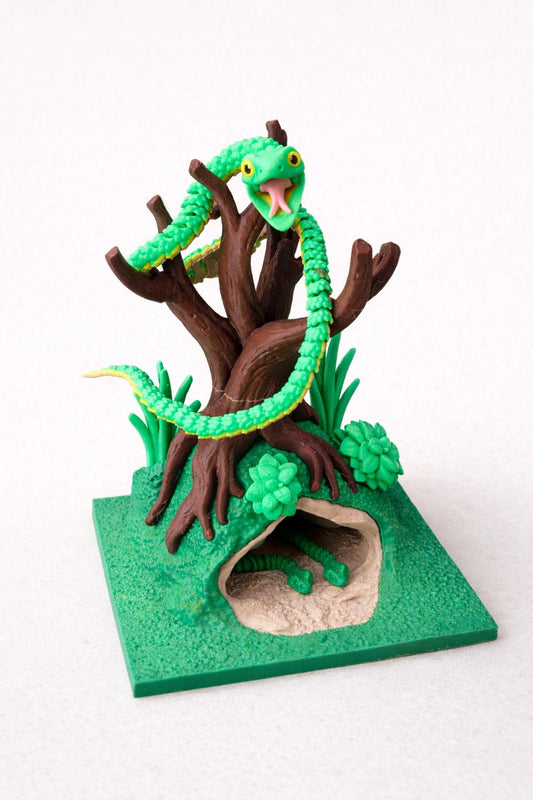 Articulating Green Snake Playset — Poseable Toy, Tree Den & Reptile Habitat