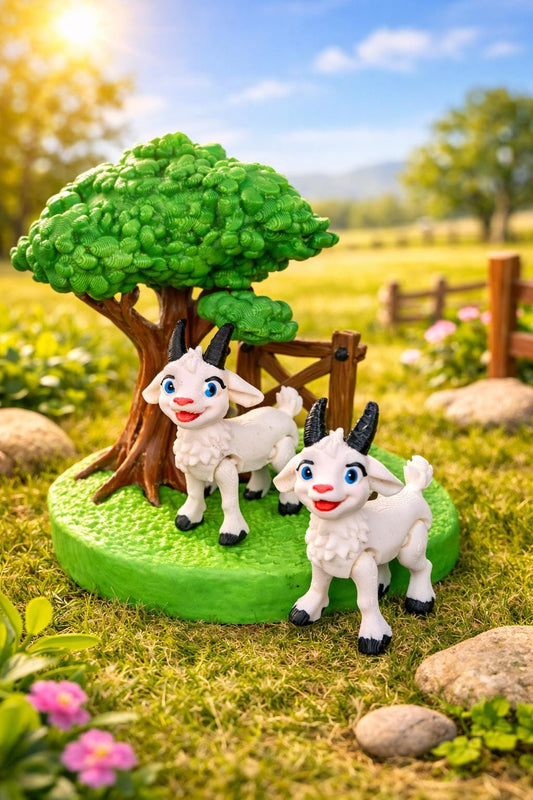 Articulating Goat Farm Playset — 3D Printed Hand-Painted Montessori Diorama