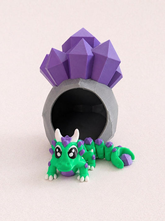 Crystal Cave Baby Dragon | Fantasy Dragon Figurine with Geode Cave Hideaway