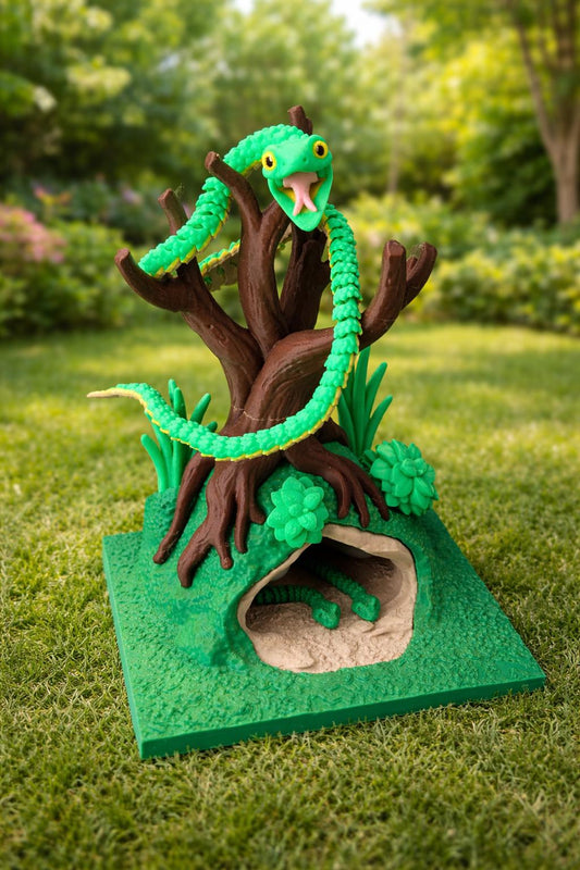 Articulating Green Snake Playset — Poseable Toy, Tree Den & Reptile Habitat